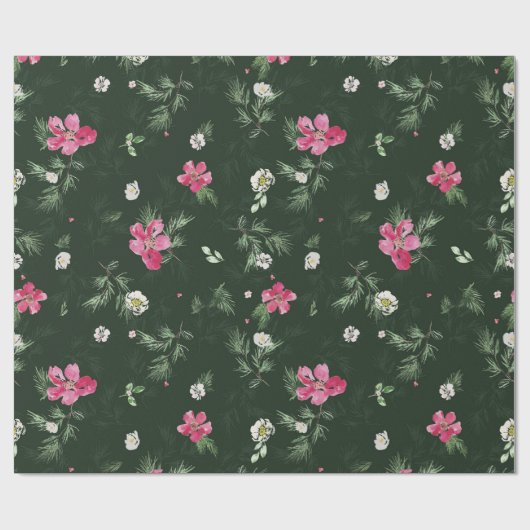 Blush and green kerstWaterverf Flowers Cadeaupapier (Vlak)