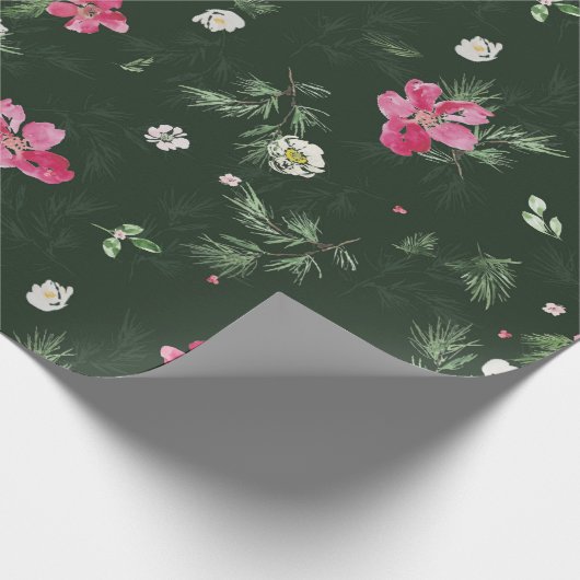 Blush and green kerstWaterverf Flowers Cadeaupapier (Hoek)