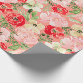 Blush and green kerstWaterverf Flowers Roze Cadeaupapier (Hoek)