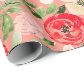 Blush and green kerstWaterverf Flowers Roze Cadeaupapier (Rol Hoek)