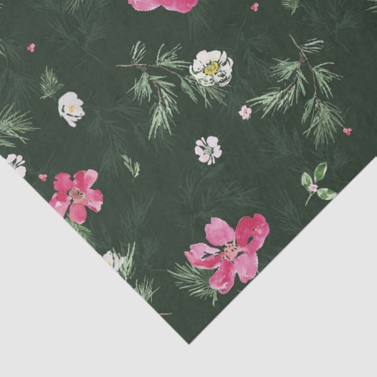 Blush and green kerstWaterverf Flowers Tissuepapier (Detail)