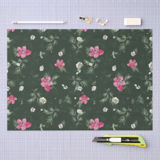 Blush and green kerstWaterverf Flowers Tissuepapier (Craft)