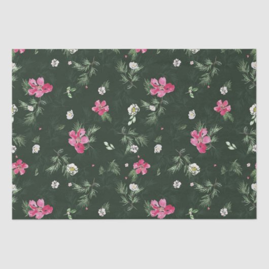 Blush and green kerstWaterverf Flowers Tissuepapier (Voorkant)