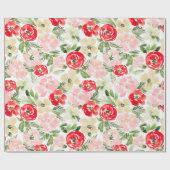 Blush and green kerstWaterverf Flowers Wrapp Cadeaupapier (Vlak)