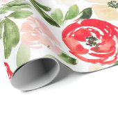 Blush and green kerstWaterverf Flowers Wrapp Cadeaupapier (Rol Hoek)