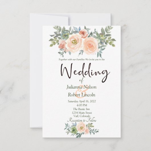Blush and green waterverf floral bruiloft invitata kaart (Voorkant)
