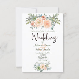 Blush and green waterverf floral bruiloft invitata kaart