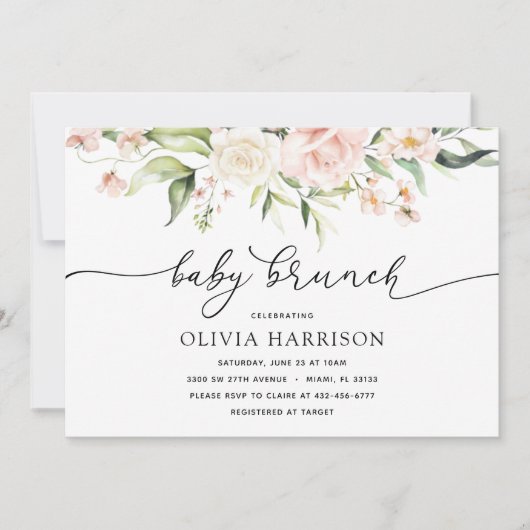 Blush and Greenery Baby Brunch Douche Uitnodiging (Voorkant)