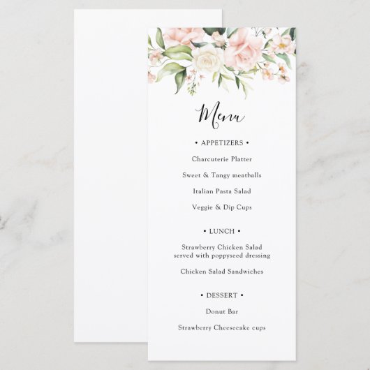 Blush and Greenery Trouw Bruiloft Menu (Voorkant / Achterkant)