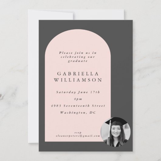 Blush and Grey Bold Shapes Photo Graduparty Kaart (Voorkant)