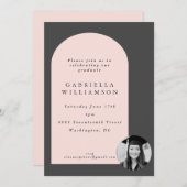 Blush and Grey Bold Shapes Photo Graduparty Kaart (Voorkant / Achterkant)