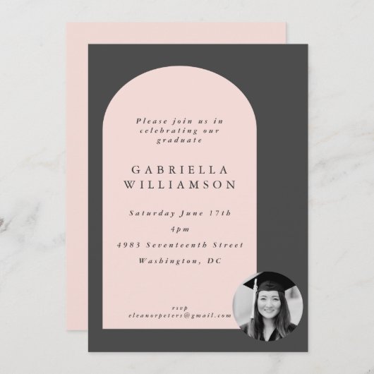 Blush and Grey Bold Shapes Photo Graduparty Kaart (Voorkant / Achterkant)