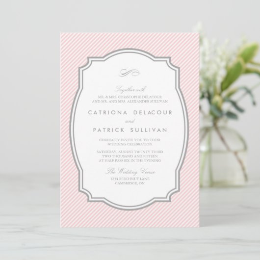 Blush and Grey Lijst Wedding Kaart (Staand voorkant)