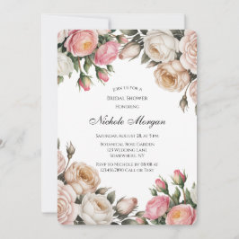 Blush and Ivory Rose Floral Bridal Shower Kaart