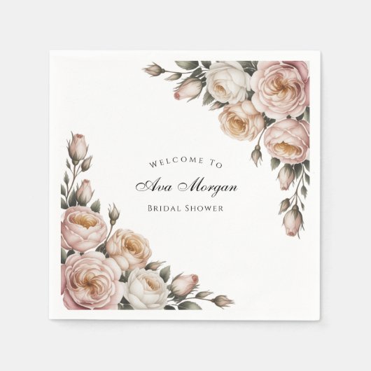 Blush and Ivory Rose Floral Bridal Shower Servet (Voorkant)