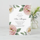 Blush and Ivory Rose Floral Brunch & Bubbly Kaart (Staand voorkant)