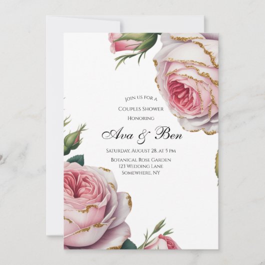Blush and Ivory Rose Floral Couples Shower Kaart (Voorkant)
