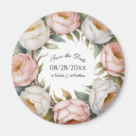 Blush and Ivory Rose Floral Save the Date Magneet