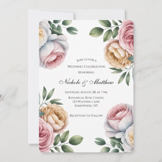 Blush and Ivory Rose Floral Wedding Celebration Kaart (Voorkant)