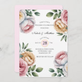Blush and Ivory Rose Floral Wedding Celebration Kaart (Voorkant / Achterkant)