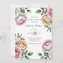 Blush and Ivory Rose Floral Wedding Celebration  Kaart