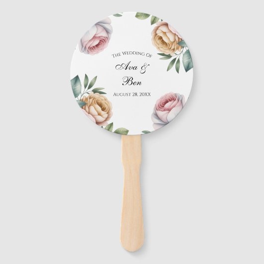 Blush and Ivory Rose Floral Wedding Handwaaier (Voorkant)
