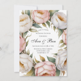 Blush and Ivory Rose Floral Wedding Shower Kaart