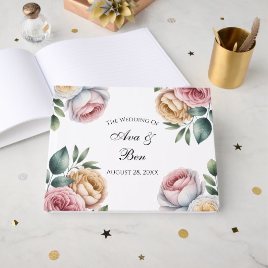Blush and Ivory Rose Floral Wreath Wedding Gastenboek (Voorkant open)