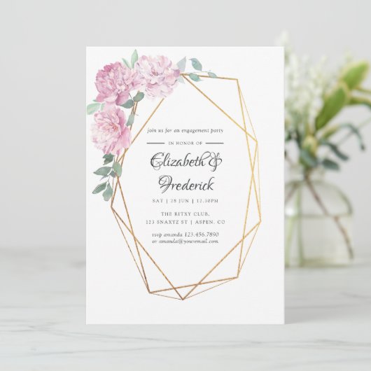 Blush and Mint Floral Geometric Engagement Party Kaart (Staand voorkant)