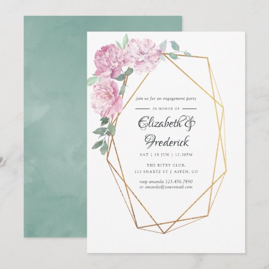 Blush and Mint Floral Geometric Engagement Party Kaart (Voorkant / Achterkant)