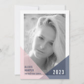 Blush and Navy Colorblock Photo Graduation Party Kaart (Voorkant)