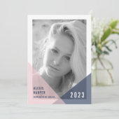 Blush and Navy Colorblock Photo Graduation Party Kaart (Staand voorkant)