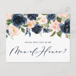 Blush and Navy Floral zal je mijn Man zijn. Briefkaart