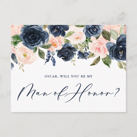 Blush and Navy Floral zal je mijn Man zijn. Briefkaart (Voorkant)