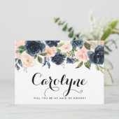 Blush and Navy Flower will be My Maid of Honor. Aankondiging (Staand voorkant)