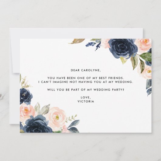 Blush and Navy Flower will be My Maid of Honor. Aankondiging (Achterkant)