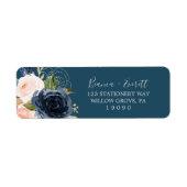 Blush and Navy Flowers Blue Return Address Label (Voorkant)