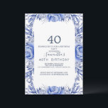 Blush and Navy Flowers Blue Wreath 40th Birthday Kaart<br><div class="desc">Vier in stijl met deze elegante bloemenuitnodiging voor de 40e verjaardag. Met een prachtige waterverf krans van marineblauw en blush roze bloemetjes op een verfijnde blauwgroen blauwe achtergrond,  is dit ontwerp ideaal voor een stijlvol en tijdloos verjaardagsfeest. Personaliseer met uw evenementengegevens om een mooie en gedenkwaardige uitnodiging te creëer!</div>