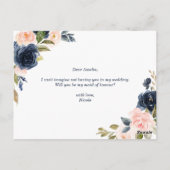Blush and Navy Flowers Maid of Honor proposal Briefkaart (Achterkant)