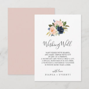 Blush and Navy Flowers Wedding Wishing Well Kaart