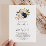 Blush and Navy Flowers | White Bat Mitzvah Kaart<br><div class="desc">This blush and navy flowers white Bat Mitzvah invitation is perfect for a floral bat mitzvah. The classic and elegant design features modern watercolor navy blue and blush pink flowers.</div>