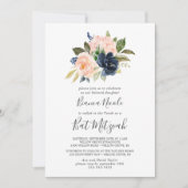 Blush and Navy Flowers | White Bat Mitzvah Kaart (Voorkant)