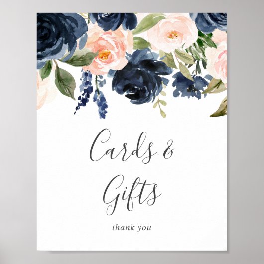 Blush and Navy Flowers White Kaarten and Gifts Sig Poster (Voorkant)