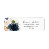 Blush and Navy Flowers White Return Address Label (Voorkant)
