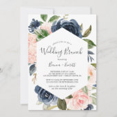 Blush and Navy Flowers White Wedding Brunch Kaart (Voorkant)