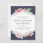 Blush and Navy Geometric Floral Save the Date (Voorkant)