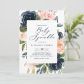 Blush and Navy Waterverf Flowers Baby Sprinkle Kaart (Staand voorkant)
