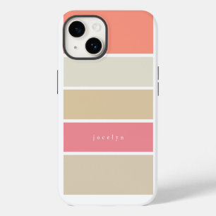 Blush and Peach Color Block Retangs Monogramed iPhone 14 Hoesje
