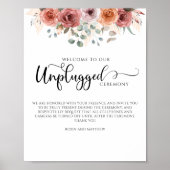 Blush and Peach Floral, Unplugged Ceremony Sign Poster (Voorkant)