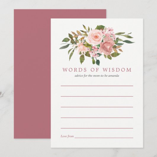 Blush and Roos Gold Baby shower Advice voor mama Kaart (Voorkant / Achterkant)